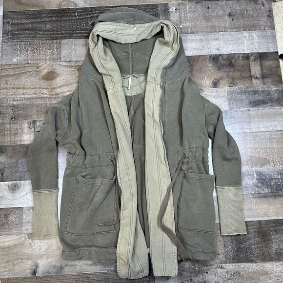 Free People Women’s Size XS Open Front Jacket Grey Drawstring Tie Waist Hooded - Picture 1 of 7
